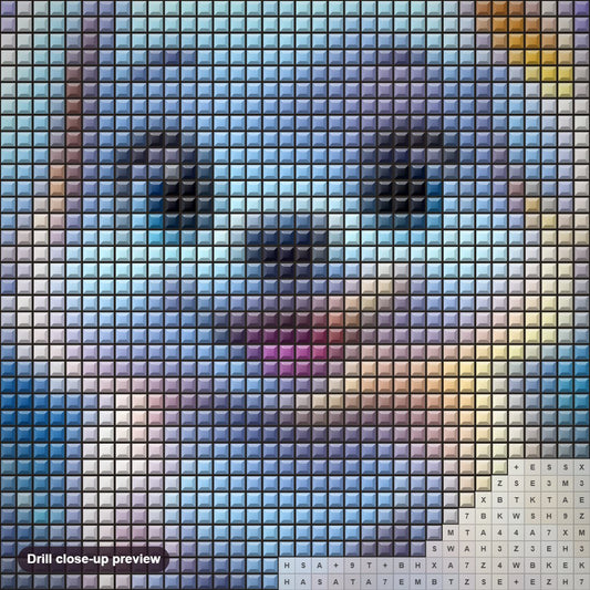 Close-up preview of the Cheerful White and Yellow Puppy diamond painting with square 5D drills and printed canvas symbols