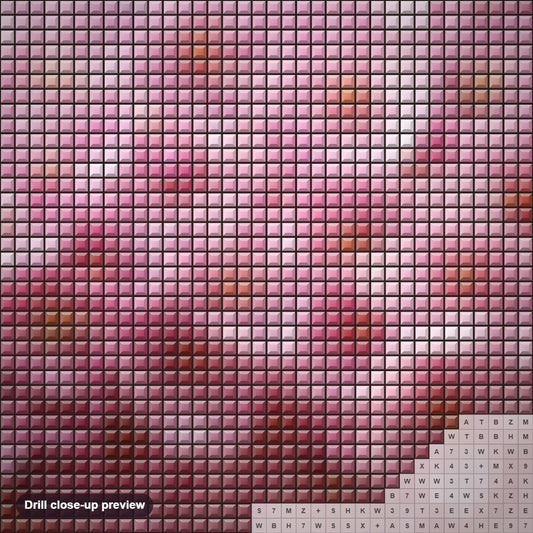 Close-up preview of the Cherry Blossoms diamond painting with square 5D drills and printed canvas symbols