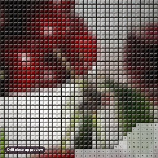 Close-up preview of the Cherry Wine diamond painting with square 5D drills and printed canvas symbols