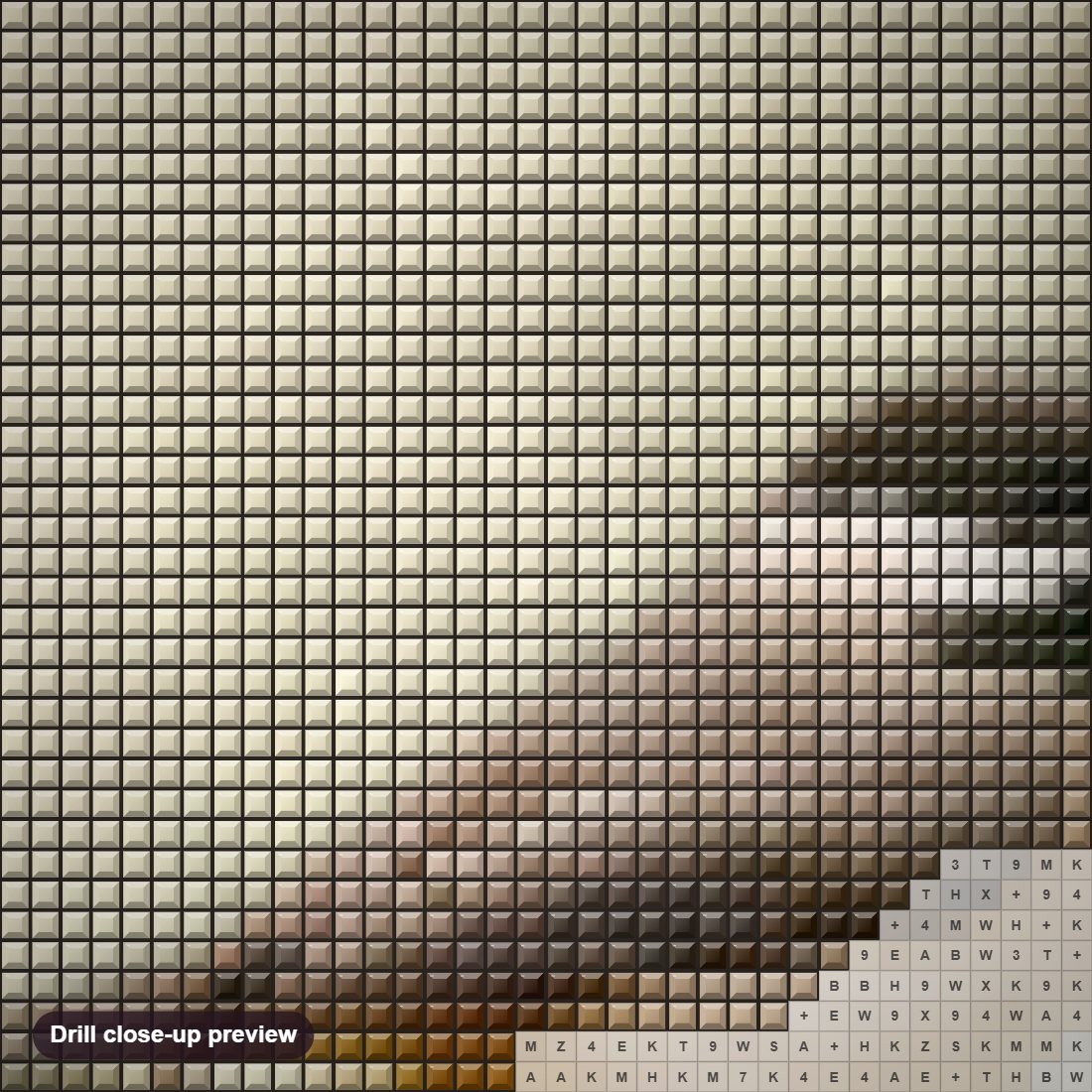 Close-up preview of the Chickadee diamond painting with square 5D drills and printed canvas symbols