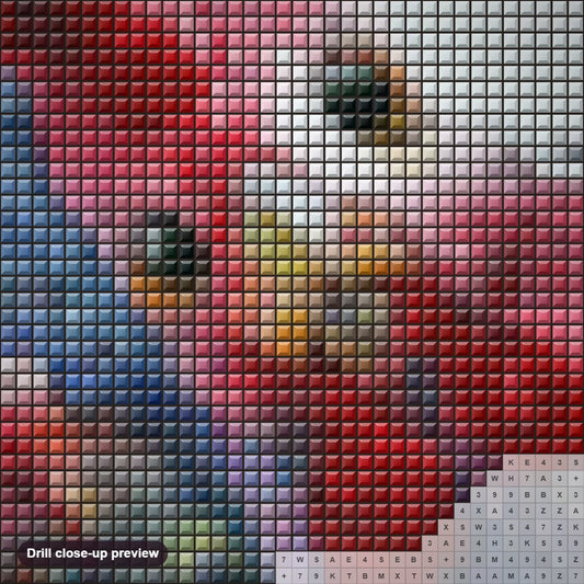 Close-up preview of the Chicken Art diamond painting with square 5D drills and printed canvas symbols