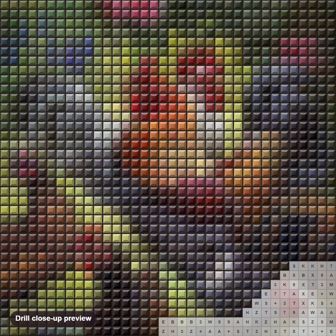Close-up preview of the Chickens in the Garden diamond painting with square 5D drills and printed canvas symbols