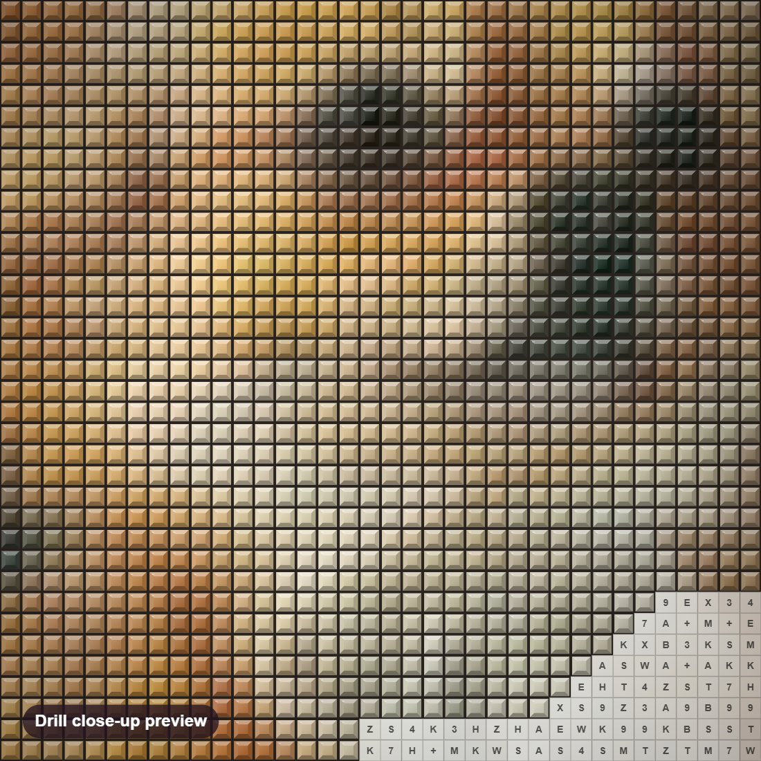 Close-up preview of the Chihuahua diamond painting with square 5D drills and printed canvas symbols
