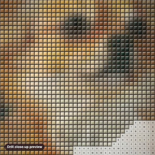 Close-up preview of the Chihuahua diamond painting with square 5D drills and printed canvas symbols