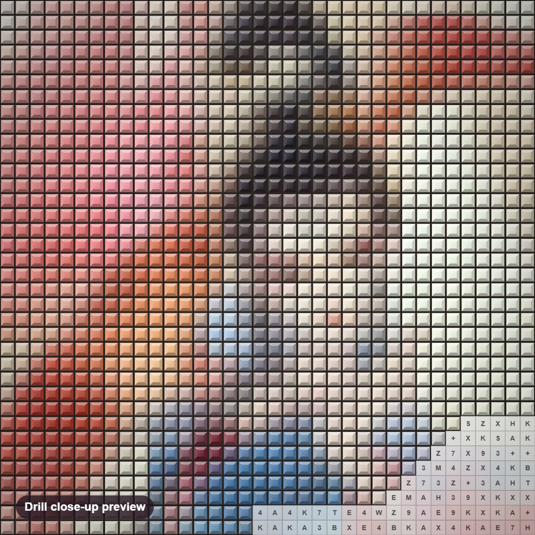 Close-up preview of the Chinese Dance Art diamond painting with square 5D drills and printed canvas symbols
