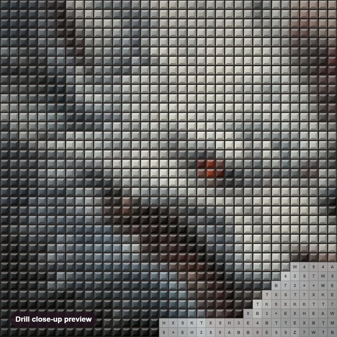 Close-up preview of the Chinese Dragon diamond painting with square 5D drills and printed canvas symbols