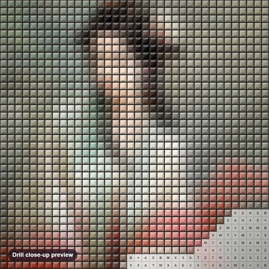 Close-up preview of the Chinese Princess diamond painting with square 5D drills and printed canvas symbols
