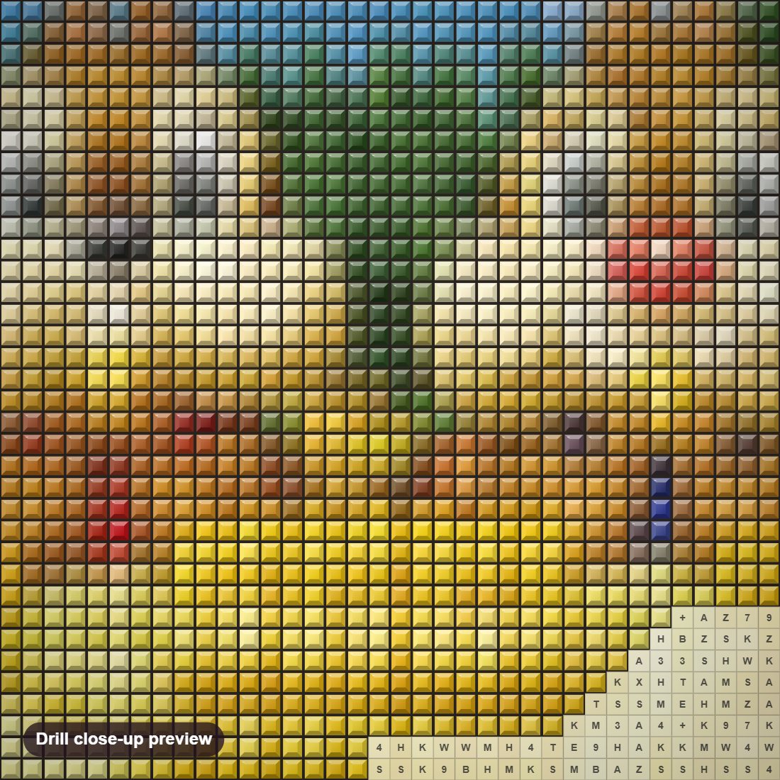 Close-up preview of the Chip & Dale diamond painting with square 5D drills and printed canvas symbols