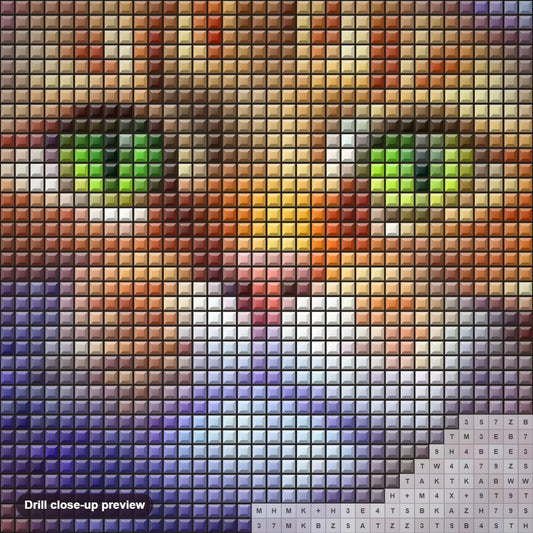Close-up preview of the Christmas Cat diamond painting with square 5D drills and printed canvas symbols