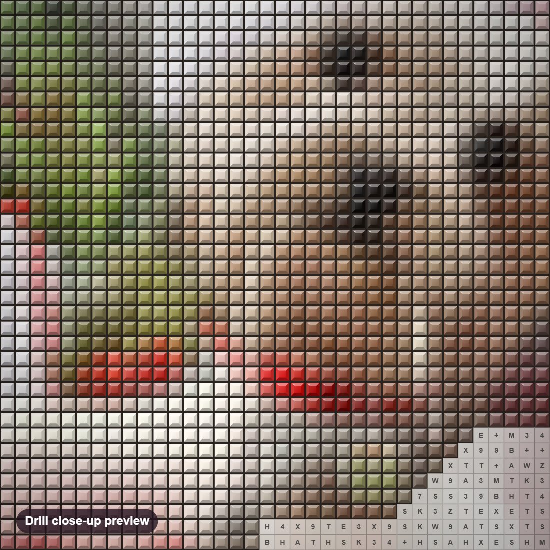 Close-up preview of the Christmas Dog diamond painting with square 5D drills and printed canvas symbols