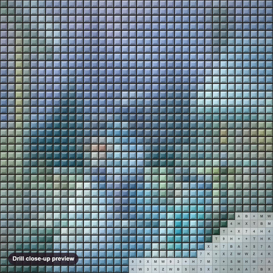 Close-up preview of the Christmas Eve & Snow Men diamond painting with square 5D drills and printed canvas symbols