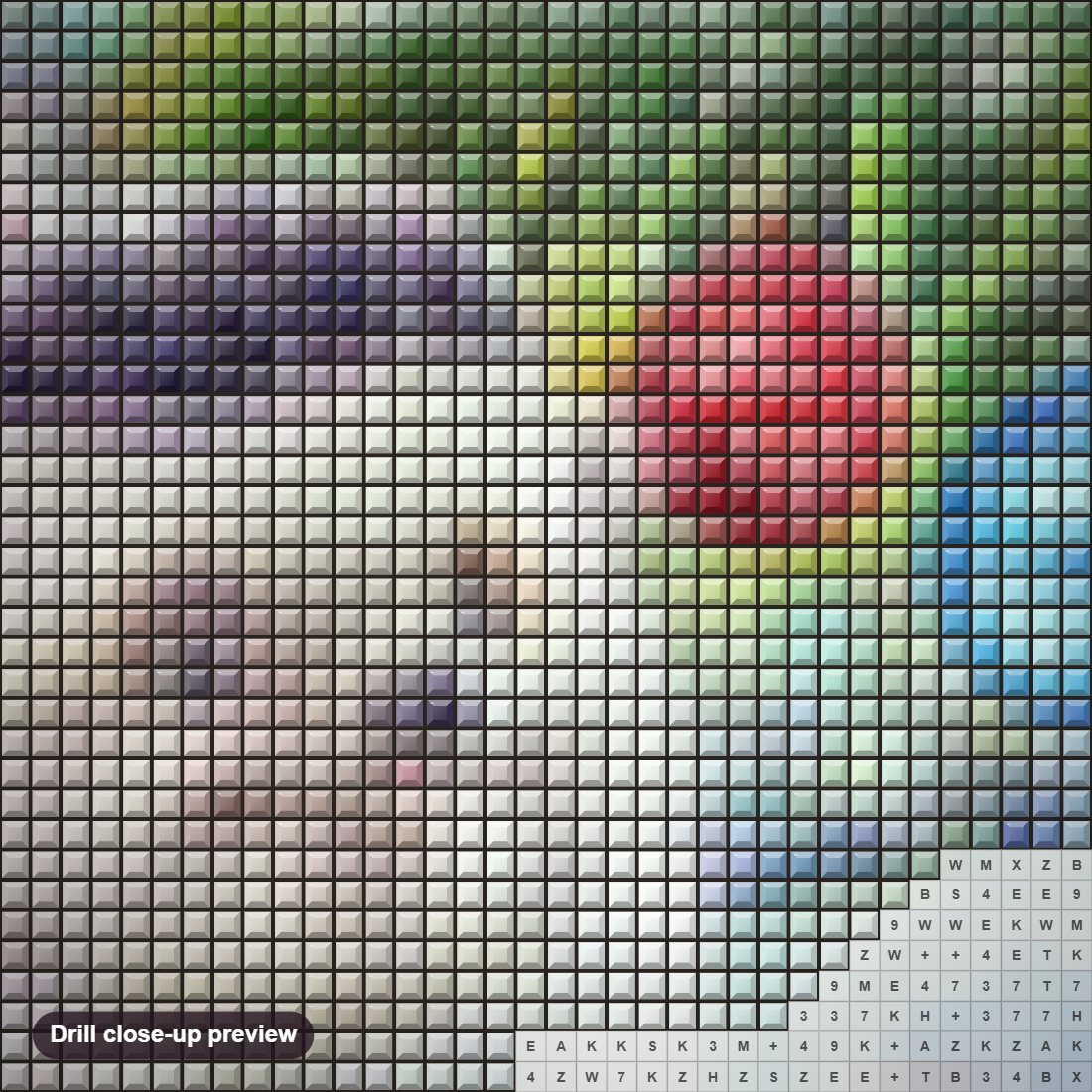 Close-up preview of the Christmas Hedgehog diamond painting with square 5D drills and printed canvas symbols
