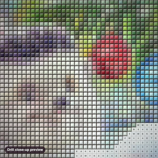 Close-up preview of the Christmas Hedgehog diamond painting with square 5D drills and printed canvas symbols
