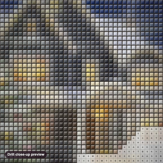 Close-up preview of the Christmas House diamond painting with square 5D drills and printed canvas symbols