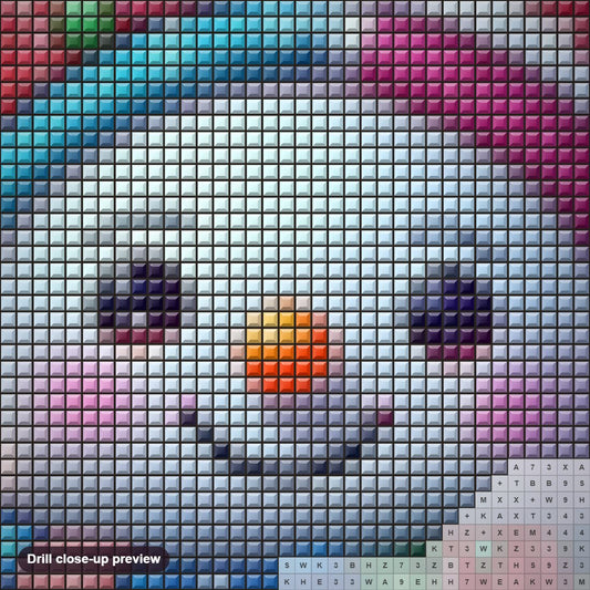 Close-up preview of the Christmas Snowman diamond painting with square 5D drills and printed canvas symbols