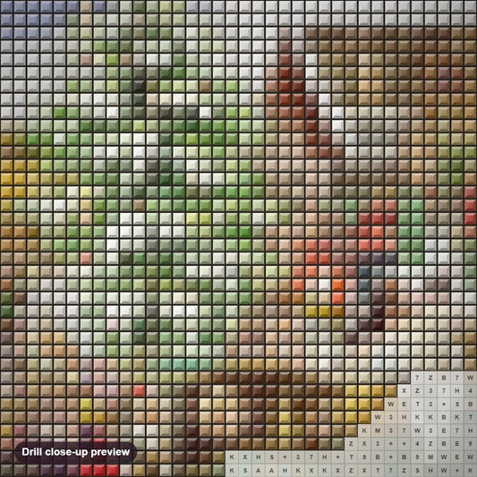 Close-up preview of the Christmas Train diamond painting with square 5D drills and printed canvas symbols