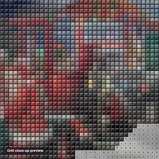 Close-up preview of the Christmas Train diamond painting with square 5D drills and printed canvas symbols