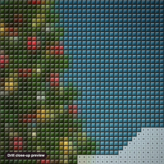 Close-up preview of the Christmas Tree Glow with Gifts diamond painting with square 5D drills and printed canvas symbols