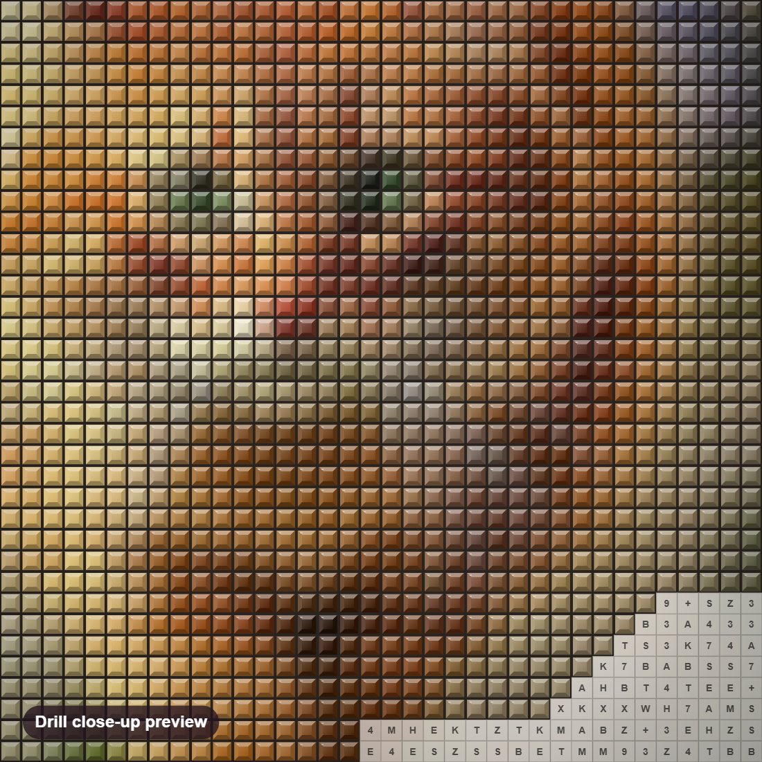 Close-up preview of the Chubby Cat diamond painting with square 5D drills and printed canvas symbols