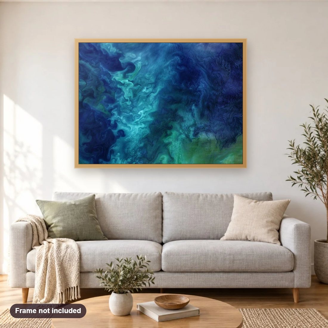 Churning in the Chukchi Sea diamond painting shown framed on a living room wall above a sofa