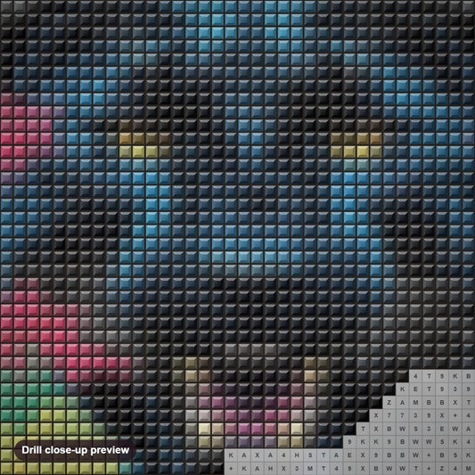 Close-up preview of the CLARITY OF THE BEAUTIFUL BLACK TIGER diamond painting with square 5D drills and printed canvas symbols