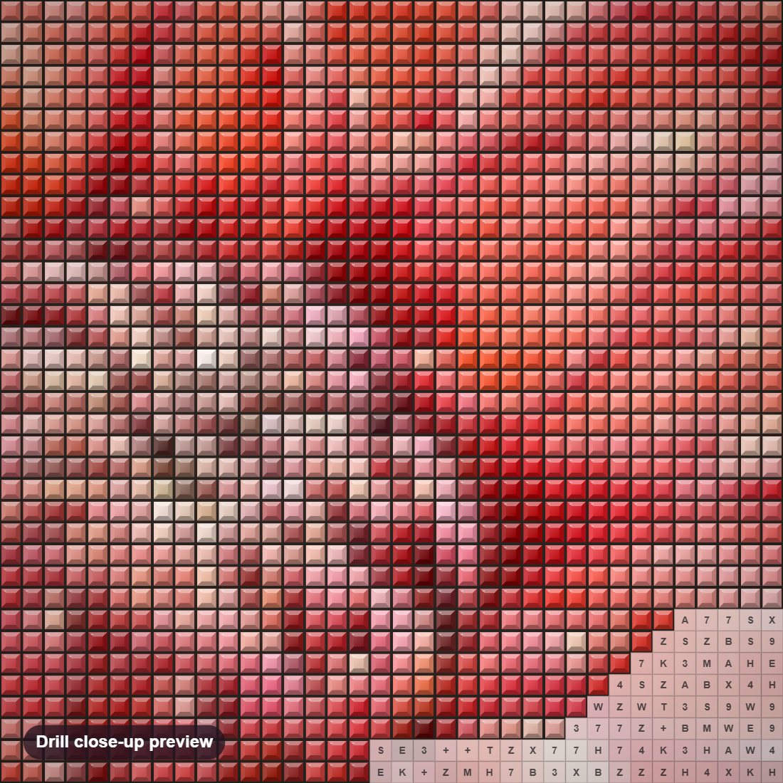 Close-up preview of the Close up Dahlia Flower diamond painting with square 5D drills and printed canvas symbols