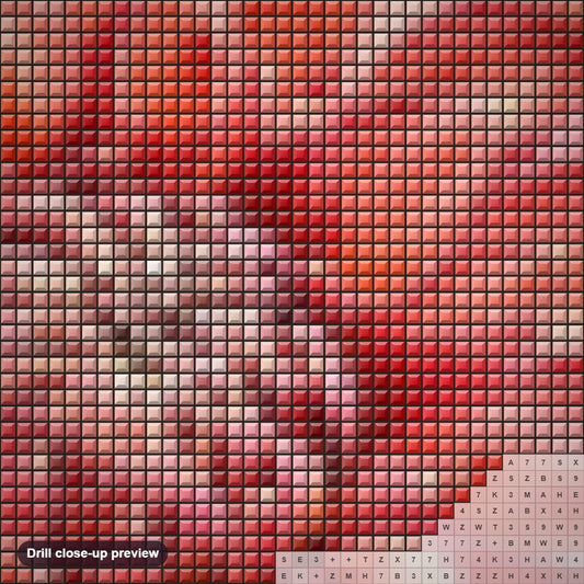 Close-up preview of the Close up Dahlia Flower diamond painting with square 5D drills and printed canvas symbols