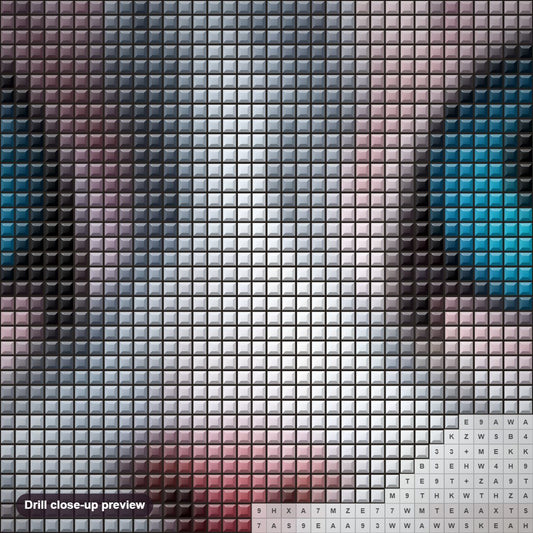 Close-up preview of the Close up of a Cat's face diamond painting with square 5D drills and printed canvas symbols