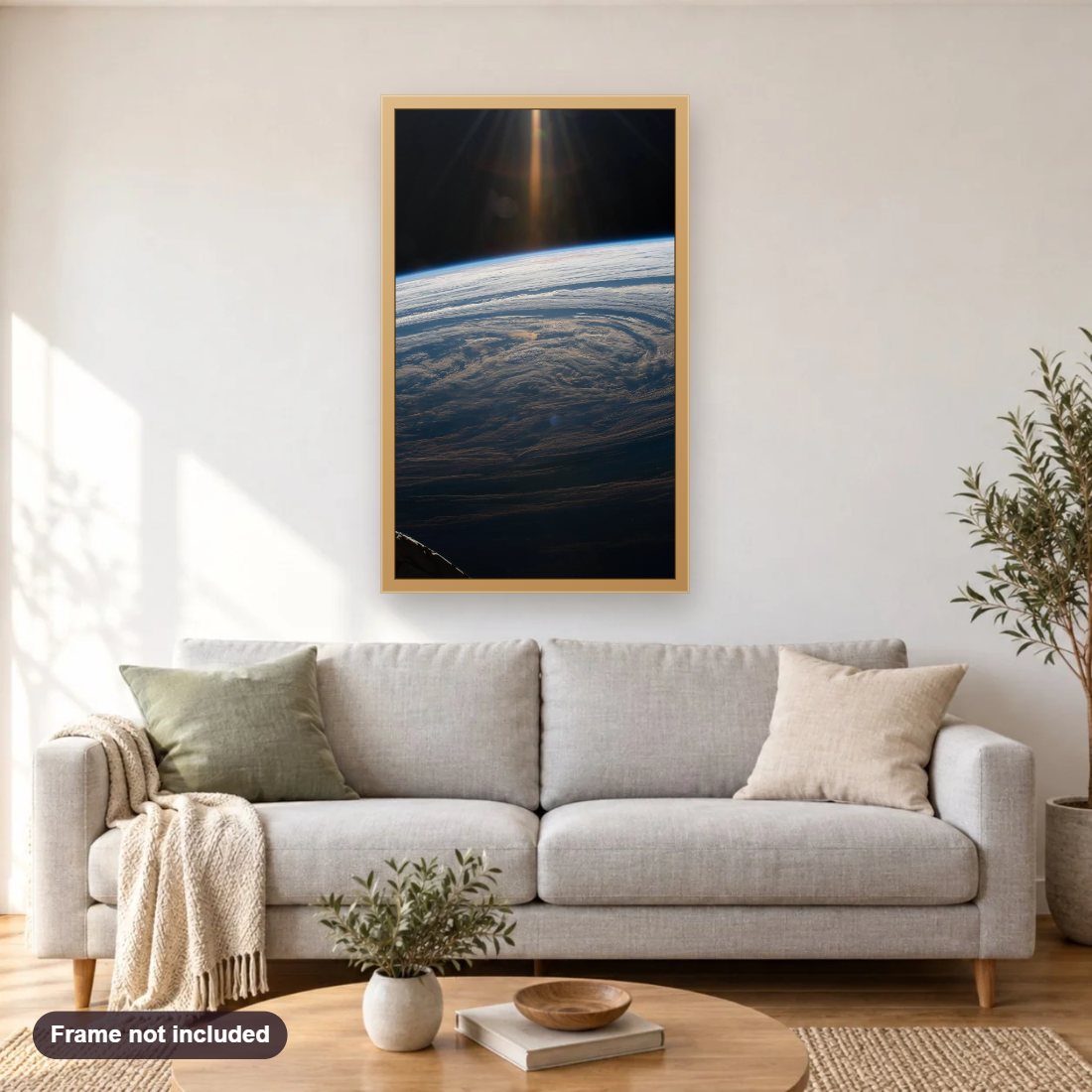 Cloud Formation in the South Indian Ocean diamond painting shown framed on a living room wall above a sofa
