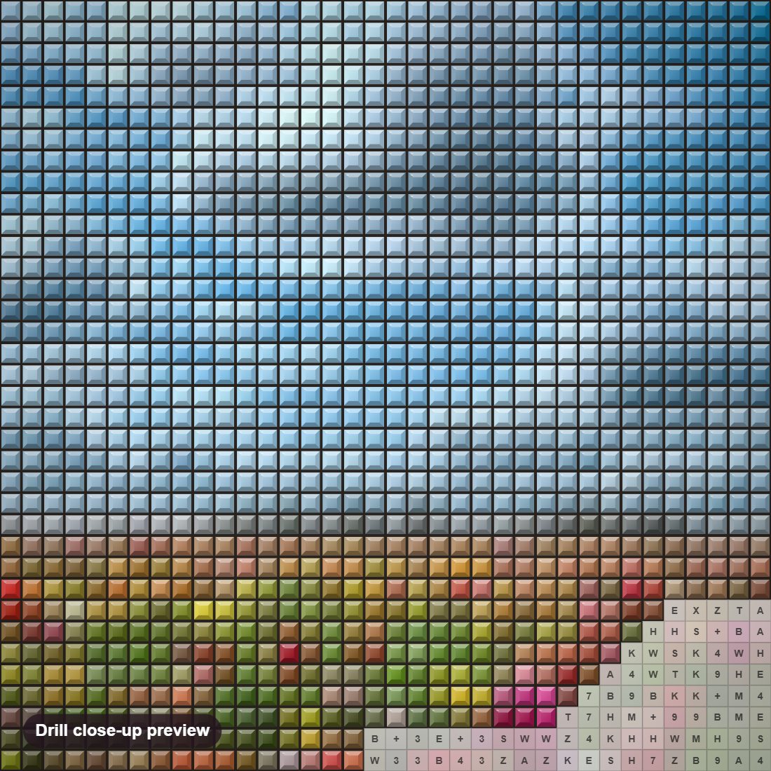 Close-up preview of the Cloudy Sky & Colorful Tulips diamond painting with square 5D drills and printed canvas symbols