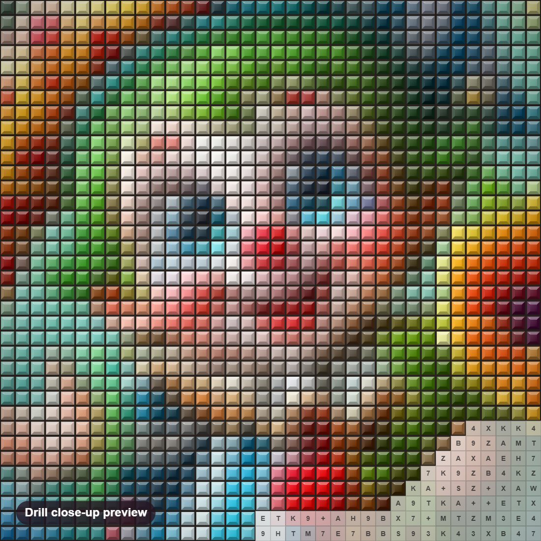 Close-up preview of the Clown Baby's Riotous Party diamond painting with square 5D drills and printed canvas symbols