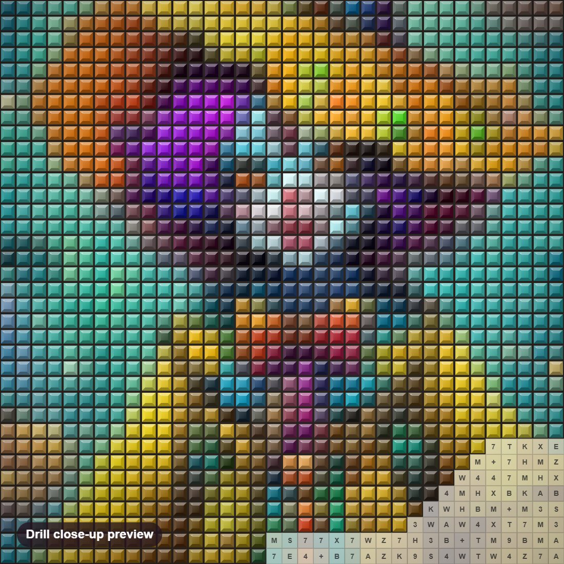 Close-up preview of the Clown in Yellow Jacket diamond painting with square 5D drills and printed canvas symbols