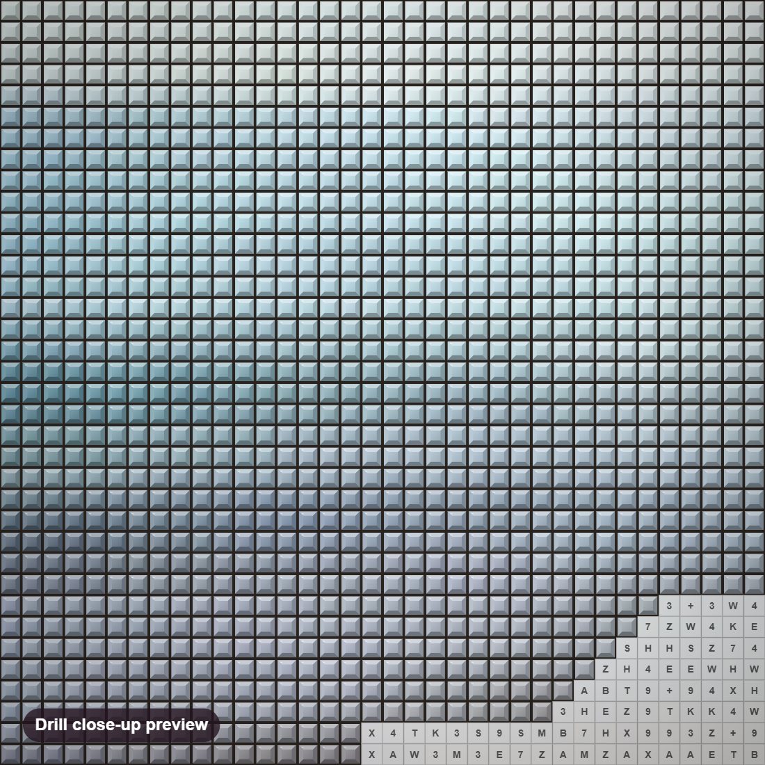 Close-up preview of the Color Of The Sea diamond painting with square 5D drills and printed canvas symbols
