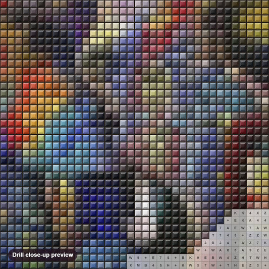 Close-up preview of the Colorful African Elephant diamond painting with square 5D drills and printed canvas symbols