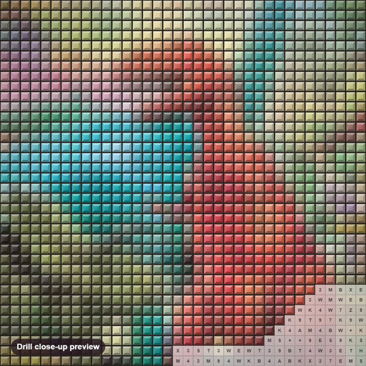 Close-up preview of the Colorful Dinosaurs diamond painting with square 5D drills and printed canvas symbols