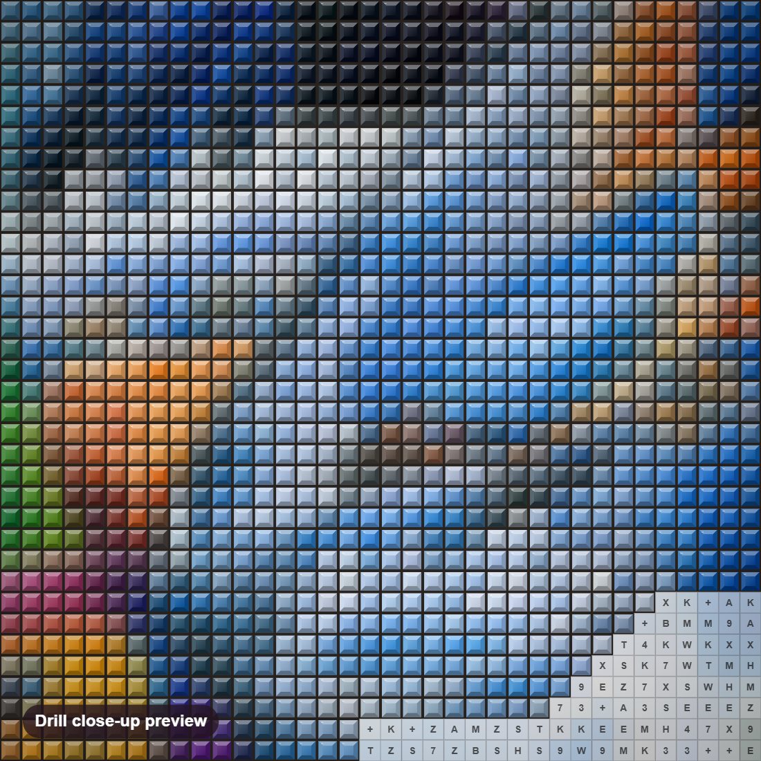 Close-up preview of the Colorful Dove diamond painting with square 5D drills and printed canvas symbols