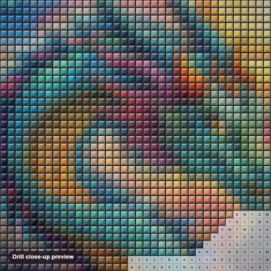 Close-up preview of the Colorful Dragon's Mountain Realm diamond painting with square 5D drills and printed canvas symbols