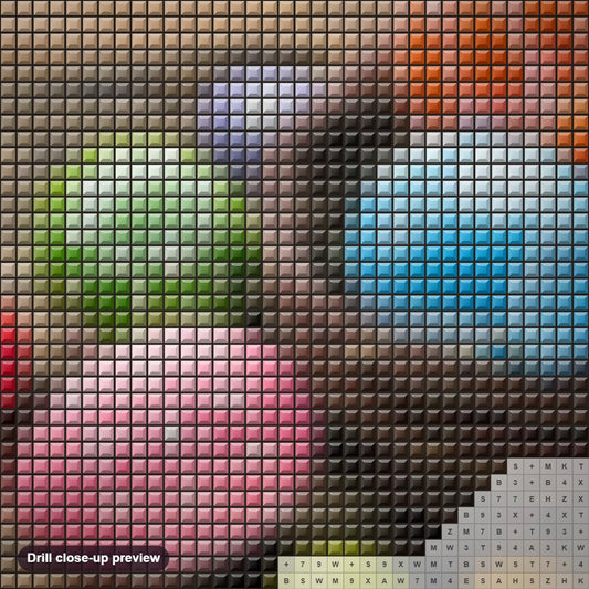 Close-up preview of the Colorful Easter Eggs diamond painting with square 5D drills and printed canvas symbols
