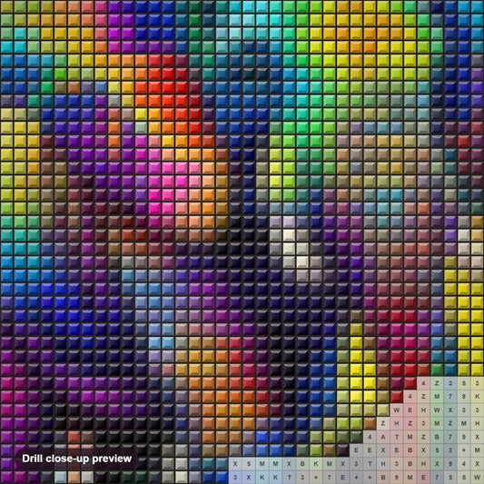 Close-up preview of the Colorful Elephant diamond painting with square 5D drills and printed canvas symbols