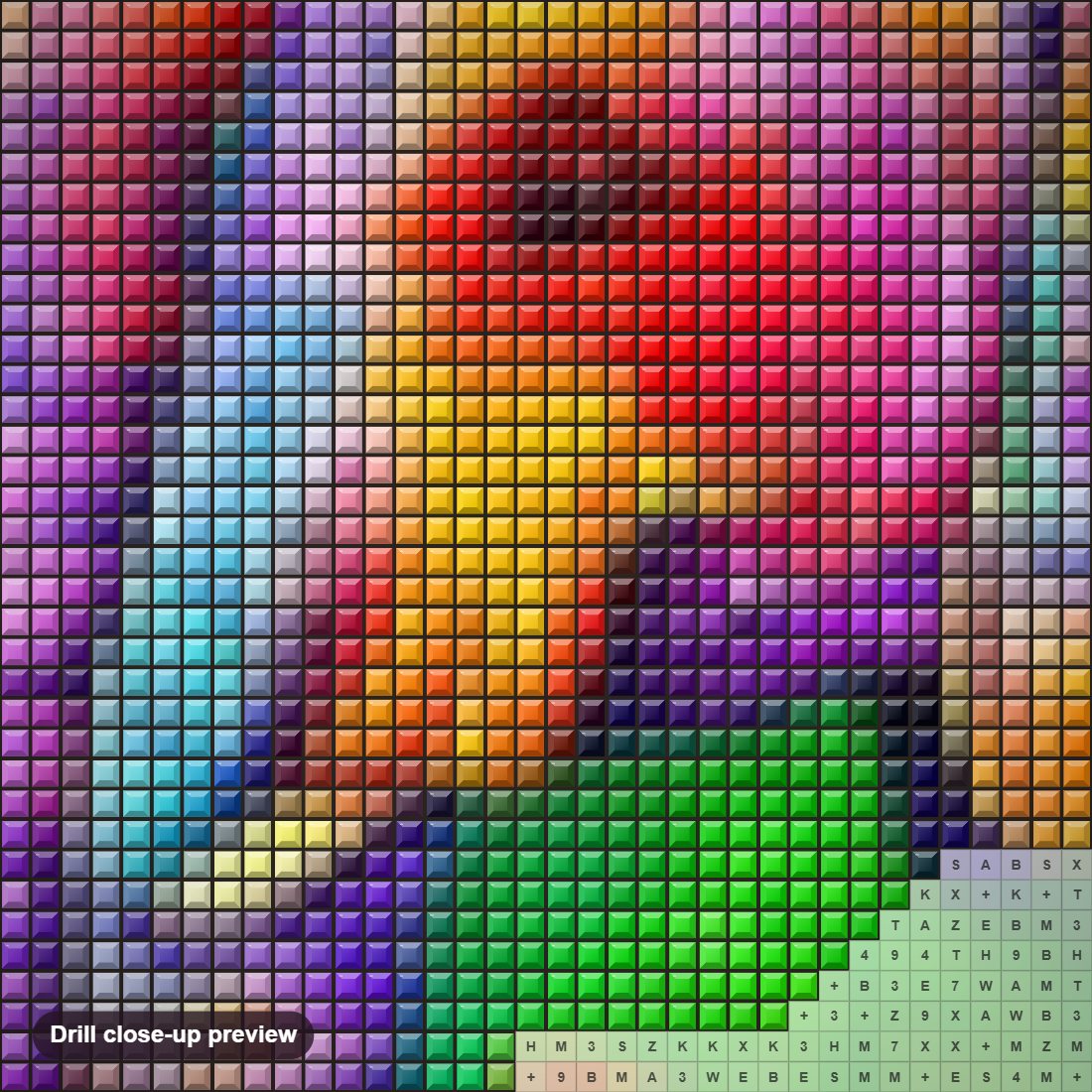 Close-up preview of the Colorful Elephant Pair diamond painting with square 5D drills and printed canvas symbols