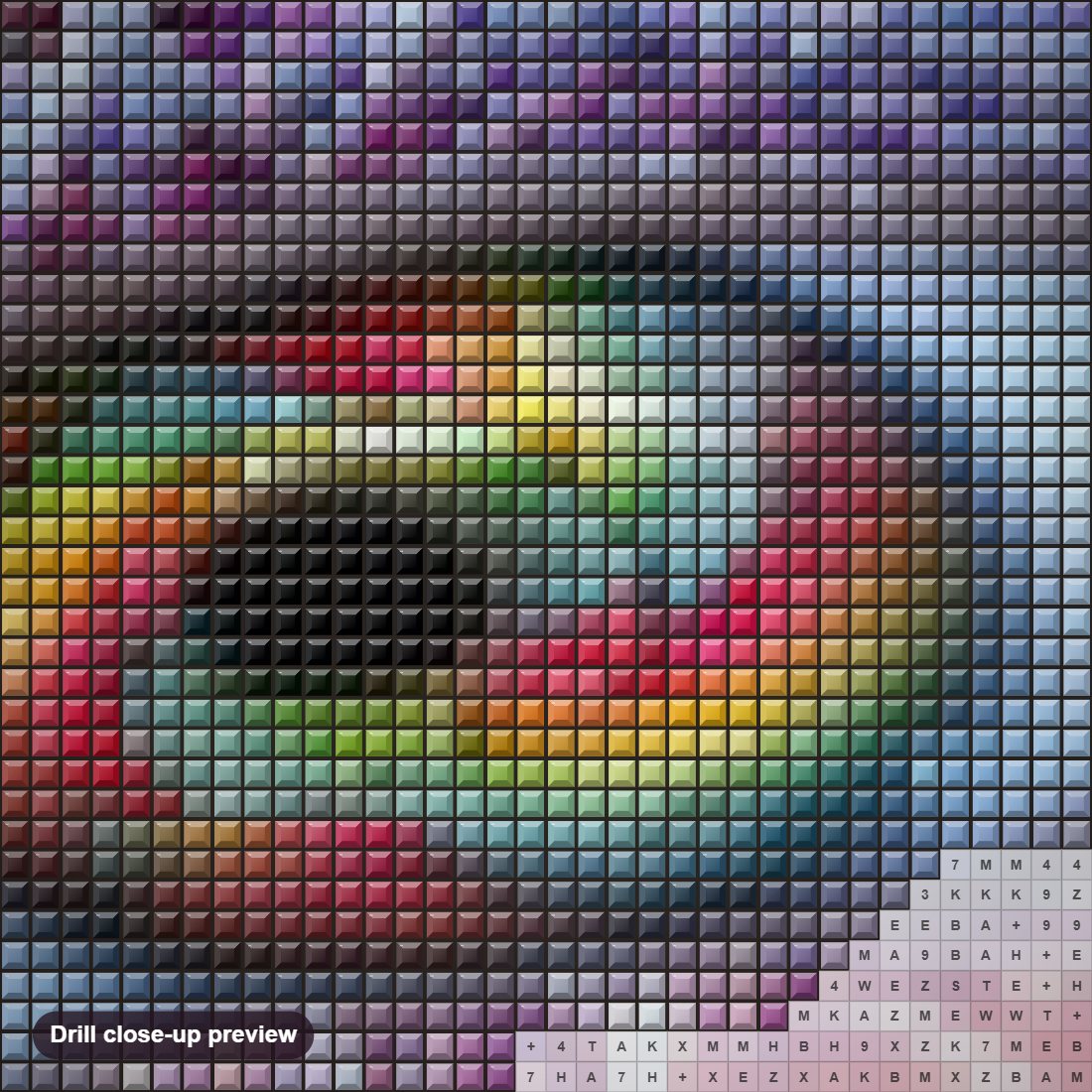 Close-up preview of the Colorful Eye diamond painting with square 5D drills and printed canvas symbols