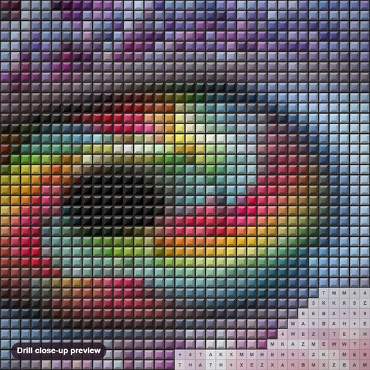 Close-up preview of the Colorful Eye diamond painting with square 5D drills and printed canvas symbols