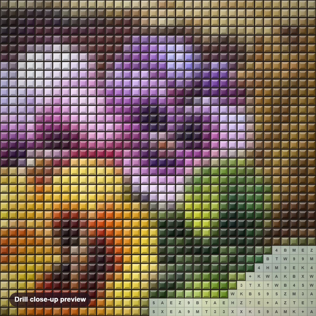 Close-up preview of the Colorful Flowers diamond painting with square 5D drills and printed canvas symbols