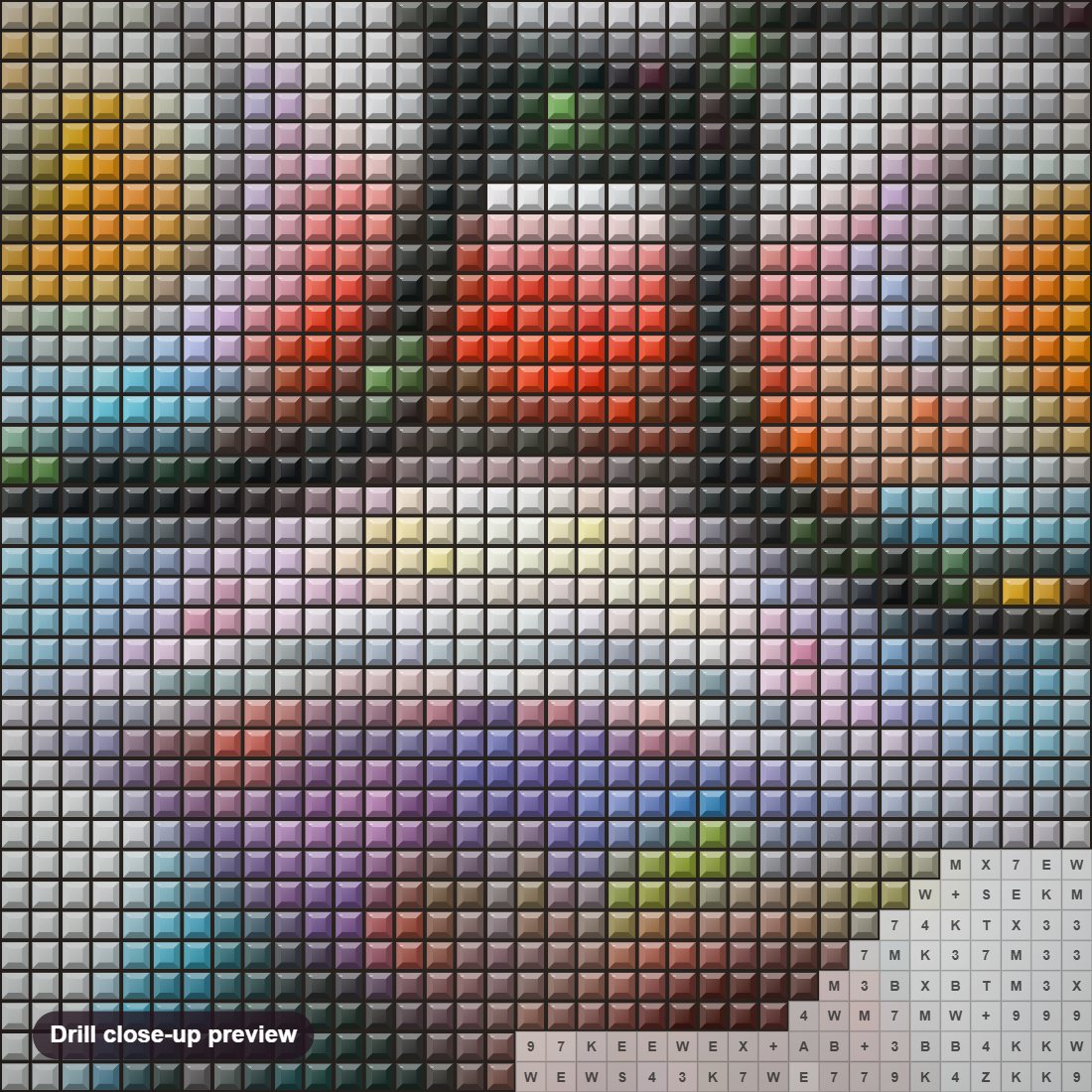 Close-up preview of the Colorful Frog diamond painting with square 5D drills and printed canvas symbols
