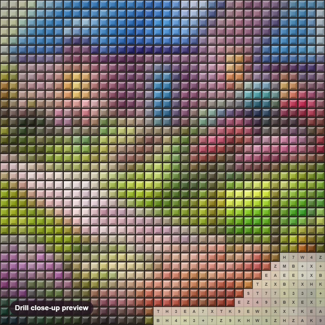 Close-up preview of the Colorful Garden diamond painting with square 5D drills and printed canvas symbols