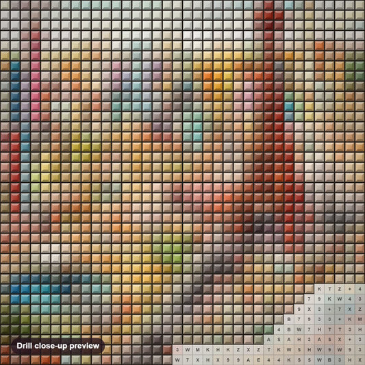 Close-up preview of the Colorful ink illustration diamond painting with square 5D drills and printed canvas symbols