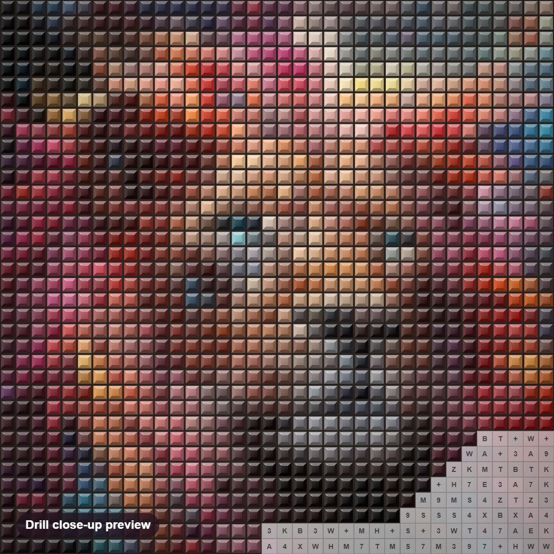Close-up preview of the Colorful Lion in Flowers diamond painting with square 5D drills and printed canvas symbols
