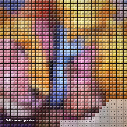Close-up preview of the Colorful Lion & Lioness diamond painting with square 5D drills and printed canvas symbols