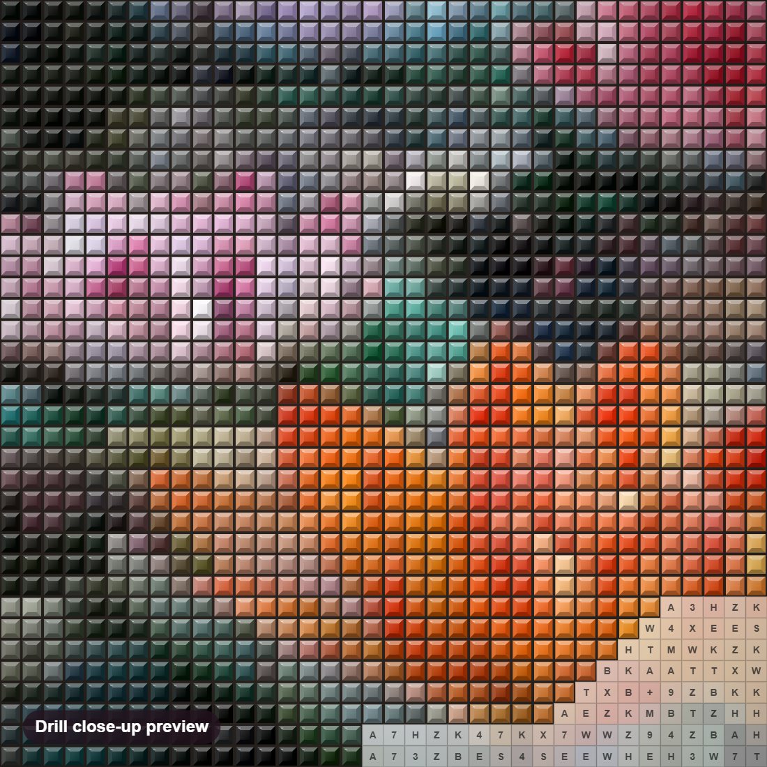 Close-up preview of the Colorful Lotus Flowers diamond painting with square 5D drills and printed canvas symbols
