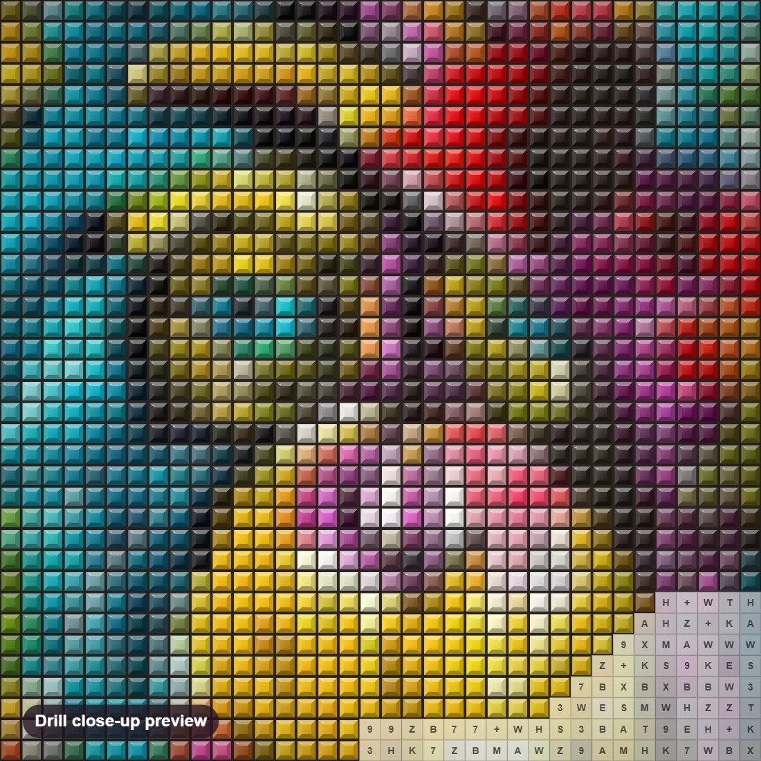Close-up preview of the Colorful Monkey diamond painting with square 5D drills and printed canvas symbols